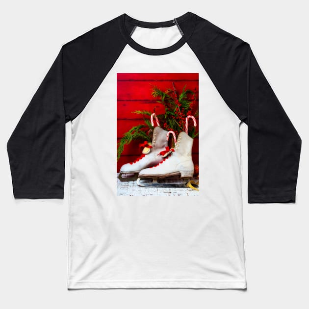 Vintage Womens Ice Skates And Candy Canes Baseball T-Shirt by photogarry